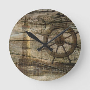Horloge Ronde Phare nautique côtier primitif de roue de barre