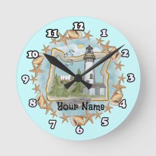 Horloge Ronde Phare Oregon Shells