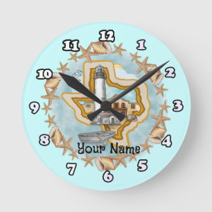 Horloge Ronde Phare Texas Shells