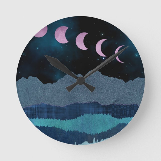 Horloge Ronde Phases de lune rose Paysage (Recto)