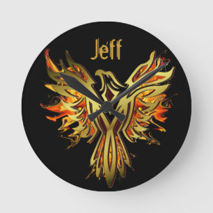 Horloge Ronde Phoenix flammé personnalisée 