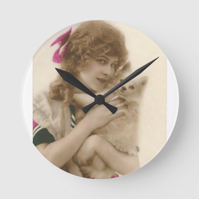 Horloge Ronde Photo antique Victorian Woman and Dog (Recto)