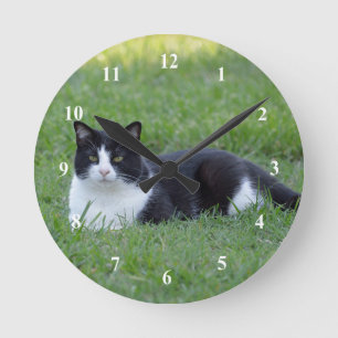 Horloge Ronde Photo de chat en noir et blanc