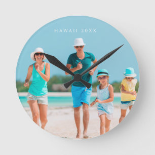 Horloge Ronde Photo de famille de vacances personnalisée sur la