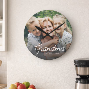 Horloge Ronde Photo de grand-mère moderne établie avec écriture