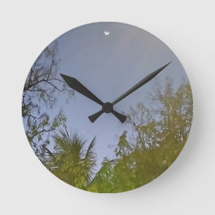 Horloge Ronde Photo de la lune Sky Crescent du soir