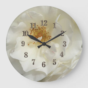 Horloge Ronde Photo de rose blanche avec nom, grande floraison