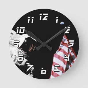 Horloge Ronde Photo du drapeau américain astronaute NASA Apollo 