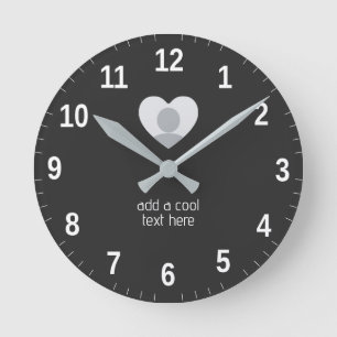 Horloge Ronde Photo et texte personnalisés de coeur simple