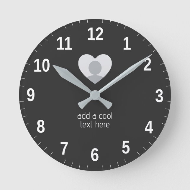 Horloge Ronde Photo et texte personnalisés de coeur simple (Recto)