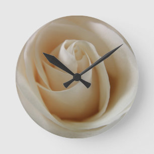 Horloge Ronde Photo florale de fleur ene ivoire de rose blanc