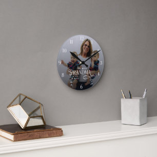 Horloge Ronde Photo personnalisé de la meilleure grand-mère mode