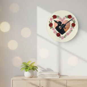 Horloge Ronde Photo Personnalisée – Cœur Floral