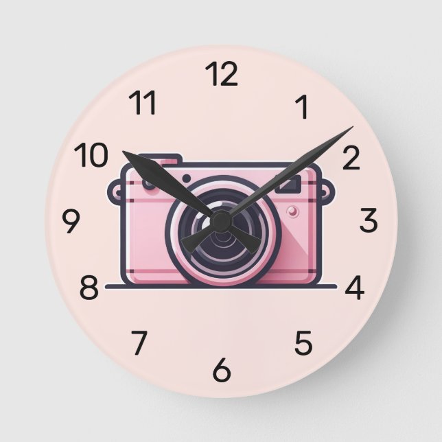 Horloge Ronde Photographie de la caméra de tir rose tendance (Recto)