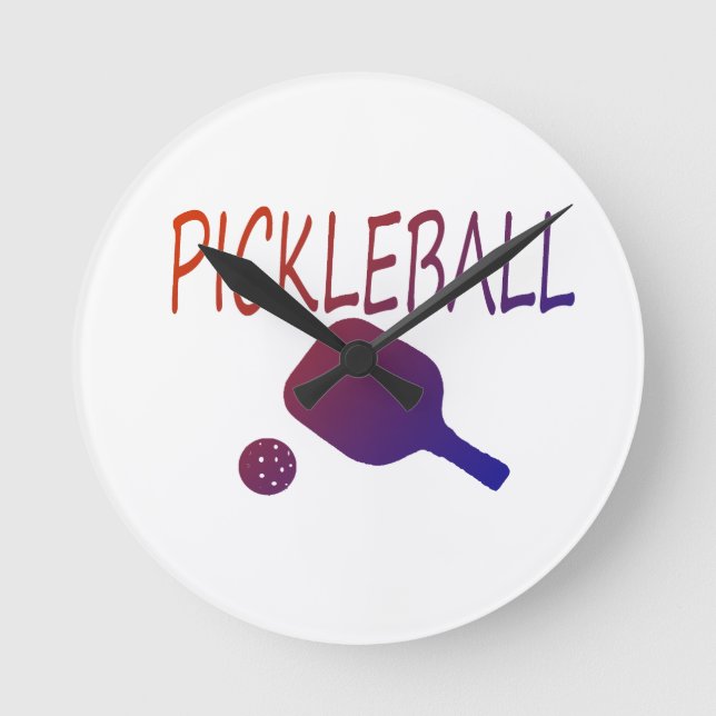 Horloge Ronde pickleball avec pagaie et boule orange à violet (Recto)