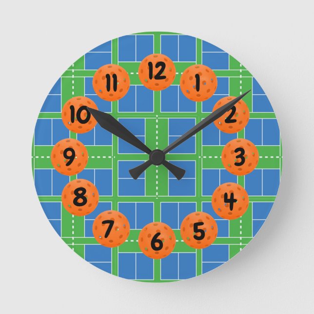 Horloge Ronde Pickleball Courts, Blue, Green, Orange Pickleball (Recto)