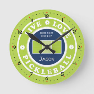 Horloge Ronde Pickleball : live, amour, pickleball, texte person