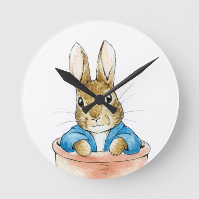 Horloge Ronde Pierre le lapin assis dans un pot  (Recto)