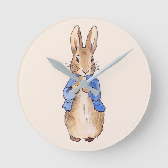 Horloge Ronde Pierre le lapin avec arrière - plan beige (Recto)