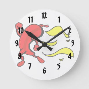Horloge Ronde Piments rouges courant flammes jaunes derrière