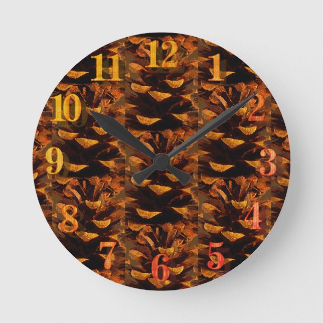 Horloge Ronde Pinecone motif de la nature de chute rustique (Recto)