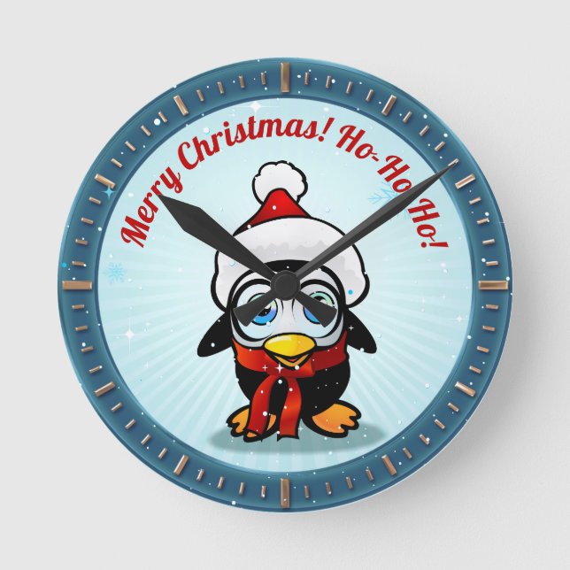 Horloge Ronde Pingouin mignon avec la bande dessinée de (Recto)