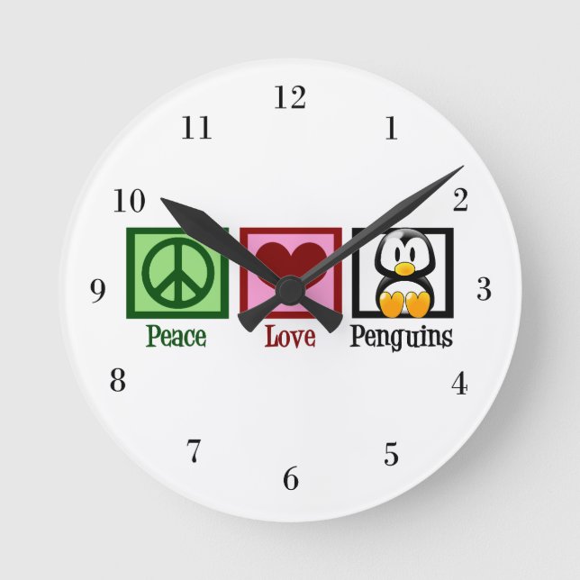Horloge Ronde Pingouins Peace Love (Recto)