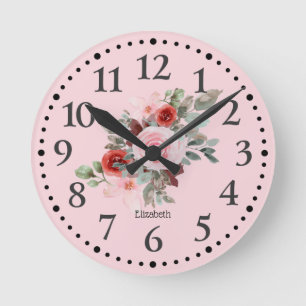 Horloge Ronde Pink Beautiful Floral Round Clock