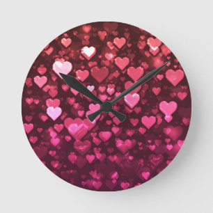 Horloge Ronde Pink Bokeh Hearts papier peint Arrière - plan numé
