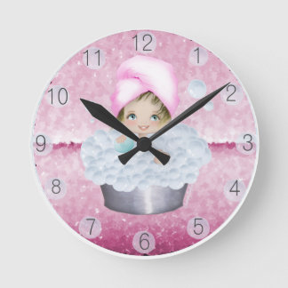 Horloge Ronde Pink diva Bubble Bath Clock