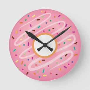 Horloge Ronde Pink Donut with Rainbow Sprinkles