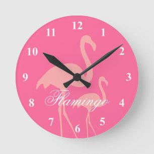Horloge Ronde Pink flamingo bird wall clock with custom