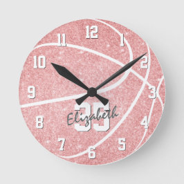 Horloge Ronde Pink girly basketball room decor personalized