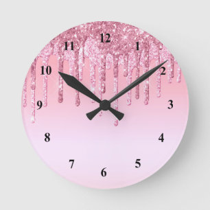 Horloge Ronde Pink Glitter Drips Graphic