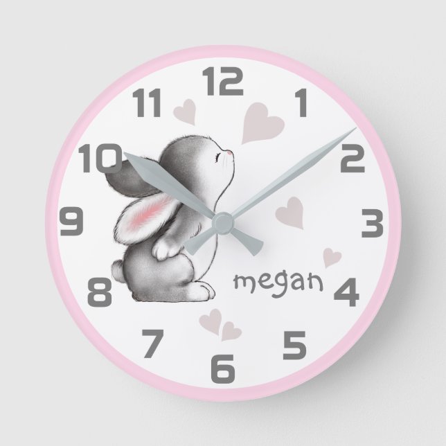 Horloge Ronde Pink Grey Bunny (Recto)