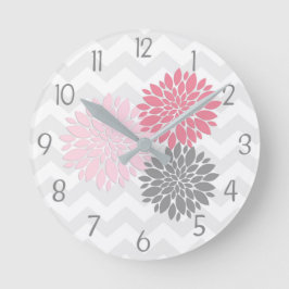 Horloge Ronde Pink Grey Dahlia