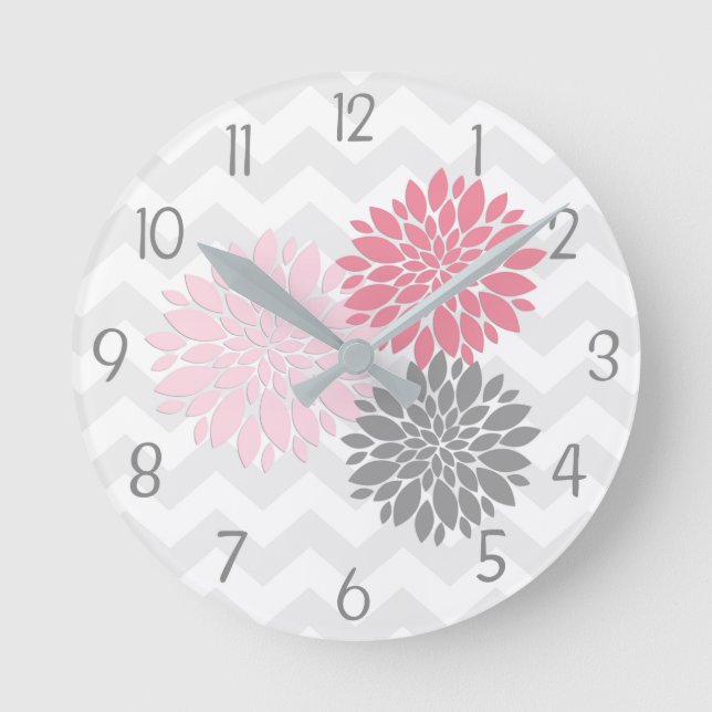 Horloge Ronde Pink Grey Dahlia (Recto)