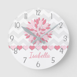 Horloge Ronde Pink Grey Dahlia