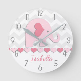 Horloge Ronde Pink Grey Elephant Wall