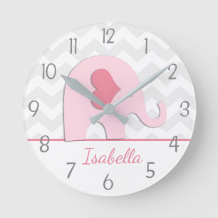 Horloge Ronde Pink Grey Elephant Wall