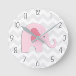 Horloge Ronde Pink Grey Elephant Wall