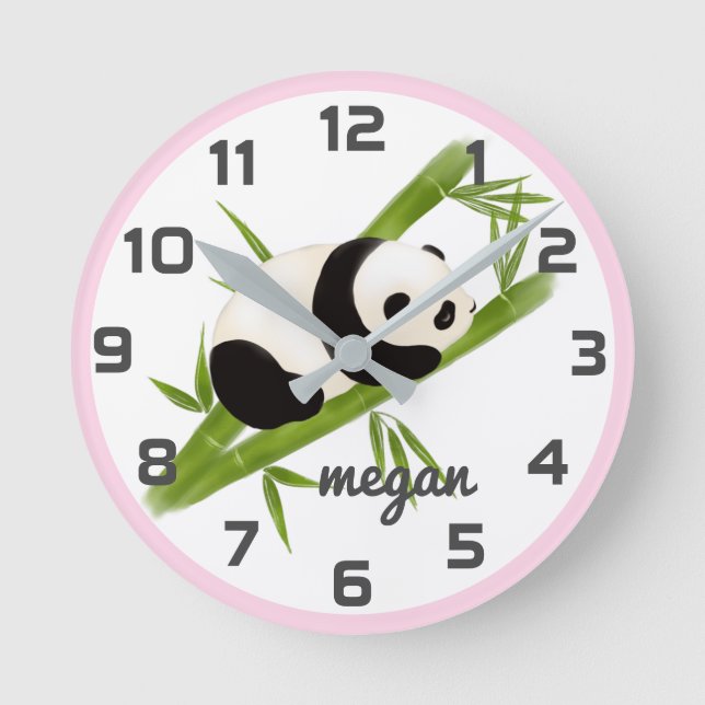 Horloge Ronde Pink Grey Panda Bear Nursery Wall Clock (Recto)