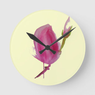 Horloge Ronde Pink magnolia watercolour flower art