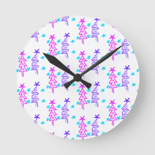 Horloge Ronde Pink violet doodé noël arbre étoiles vacances pa