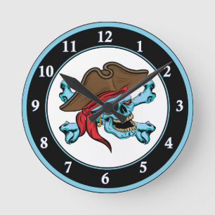 Horloge Ronde Pirate crâne et os croisés
