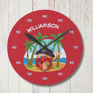 Horloge Ronde Pirate Hermite Personnalisé Crab Plage amusant enf
