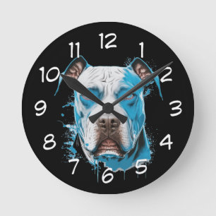 Horloge Ronde Pitbulbe blanc aux yeux bleus