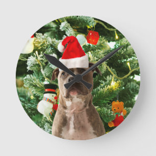 Horloge Ronde Pitbull Chien Arbre de Noël Ornements Snowman