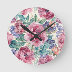Horloge Ronde Pivoine botanique aquarelle floraison de lavande f