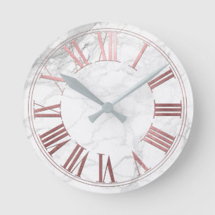 Horloge Ronde PixDezines FAUX ROSE GOLD ROMAN NUMEROS